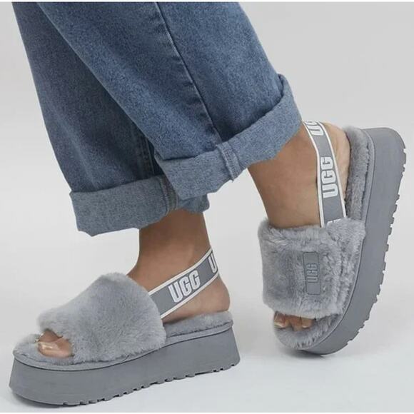 UGG Ash Fog Blue Gray Disco Slide Platform Slipper Sandals - Picture 1 of 12